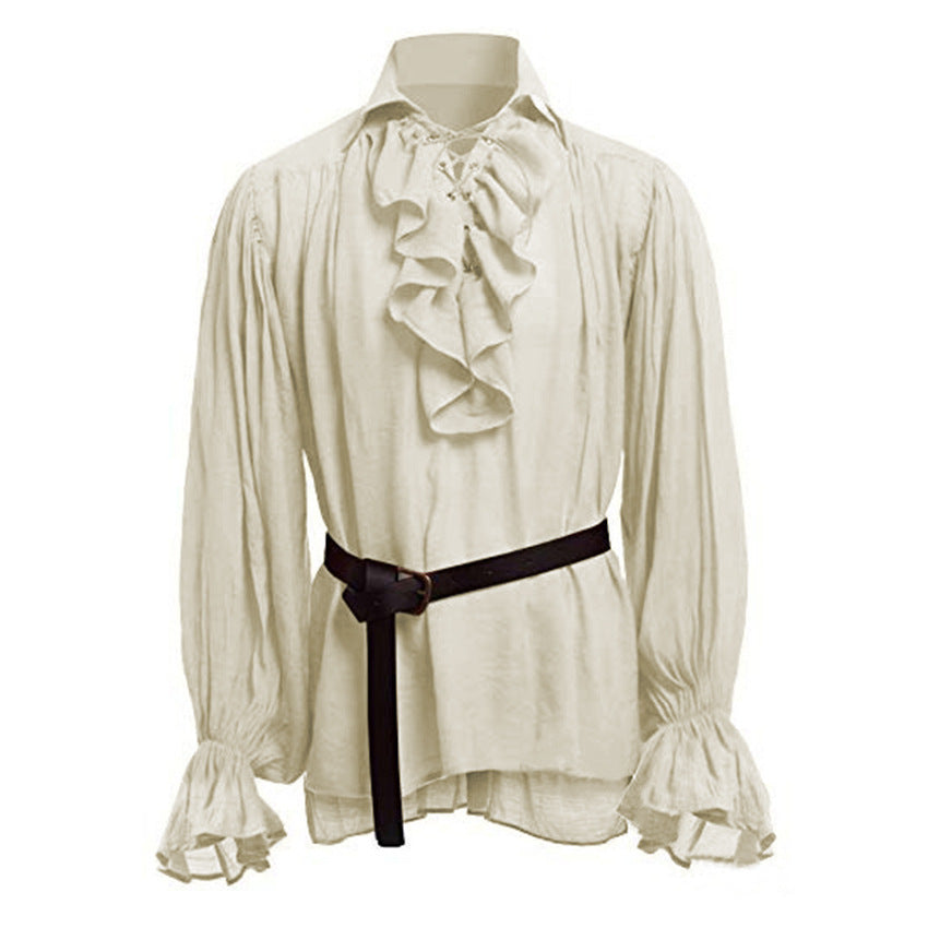 Medieval men's retro performance costume with lace up puffy sleeves top eprolo