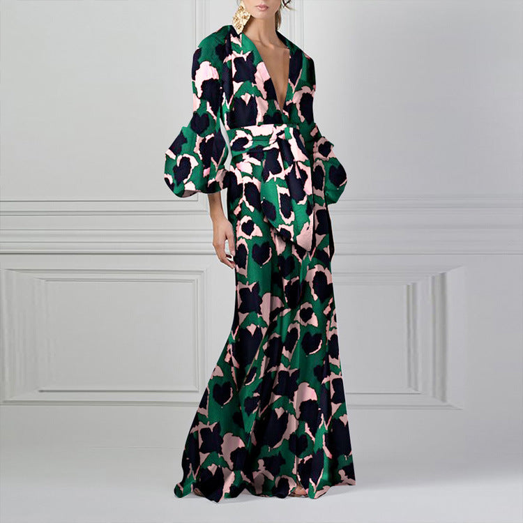 Bohemian Print Long Dress New Dress V-Neck Sexy for Women - 2bazar4