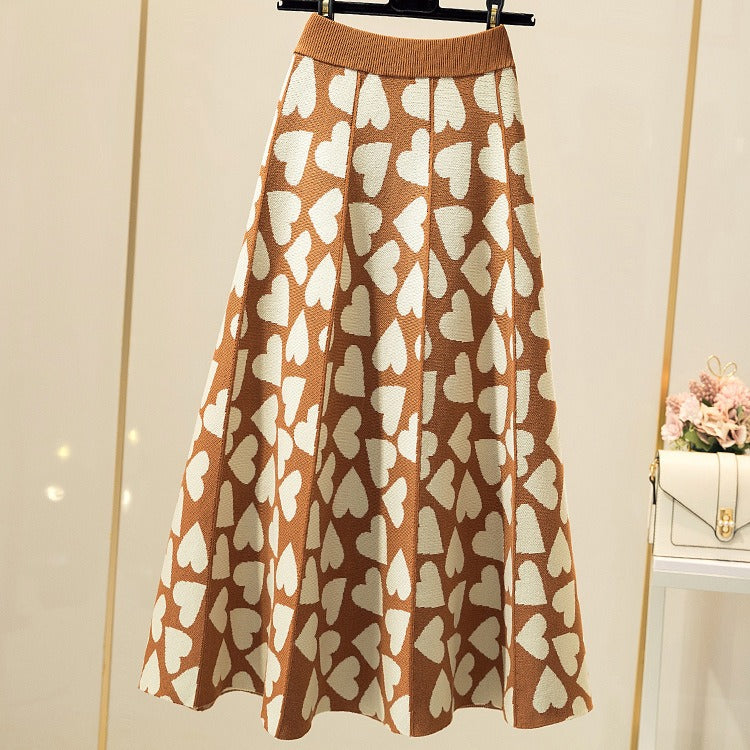 Knitted Skirt Women's New Japanese and Korean High Waist Slim Mid Length Half Length Skirt A-Line Skirt Large Swing Long Skirt - 2bazar4