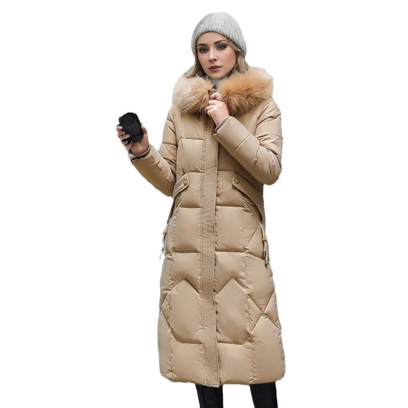 Cotton padded clothes women's middle and long style, slim fit, knee length cotton padded clothes, large wool collar and thick cotton padded jacket - 2bazar4