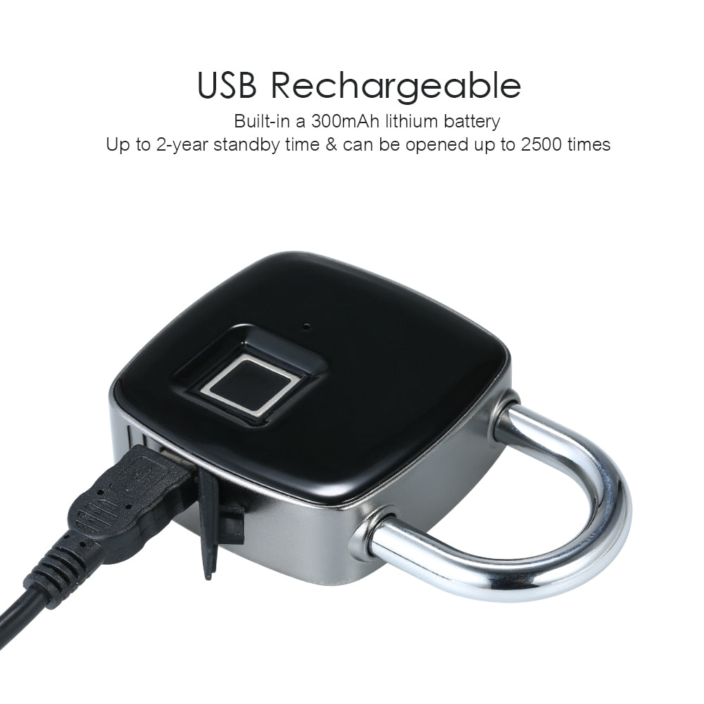USB Rechargeable Smart Keyless Fingerprint Lock IP65 Waterproof Anti-Theft Security Padlock Door Luggage Case Lock - 2bazar4