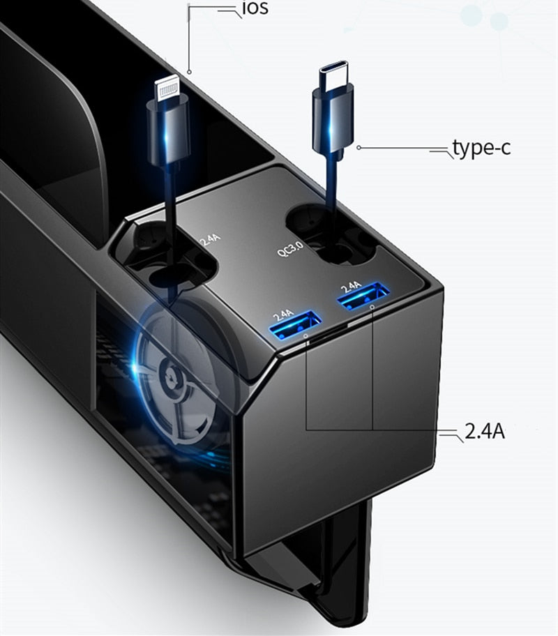 Fast Charging Car Seat Crevice Storage Box Seat Gap Slit Pocket Catcher Organizer Universal Car Seat Organizer Card Phone Holder - 2bazar4