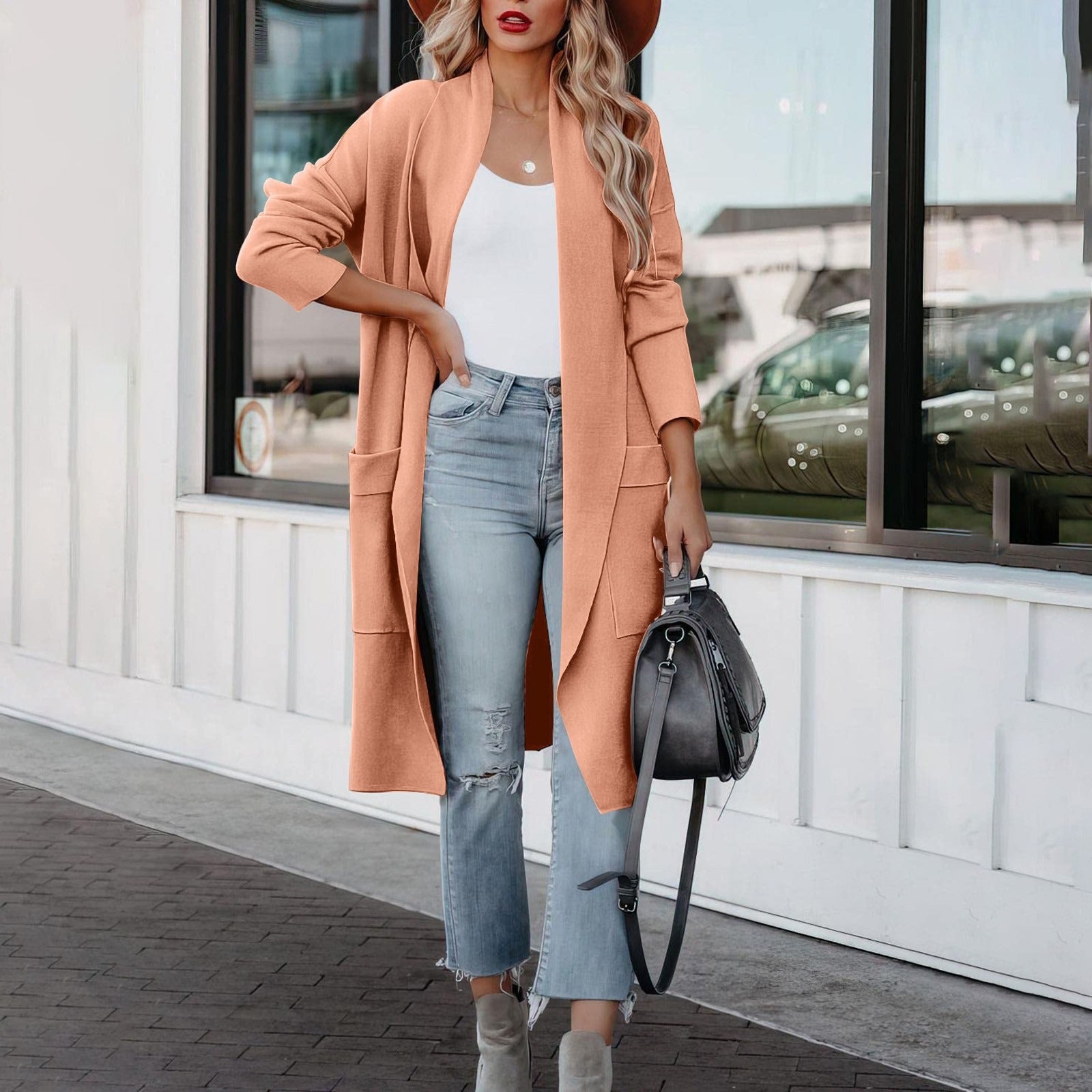 Leisure long solid color warm coat jacket for women - 2bazar4