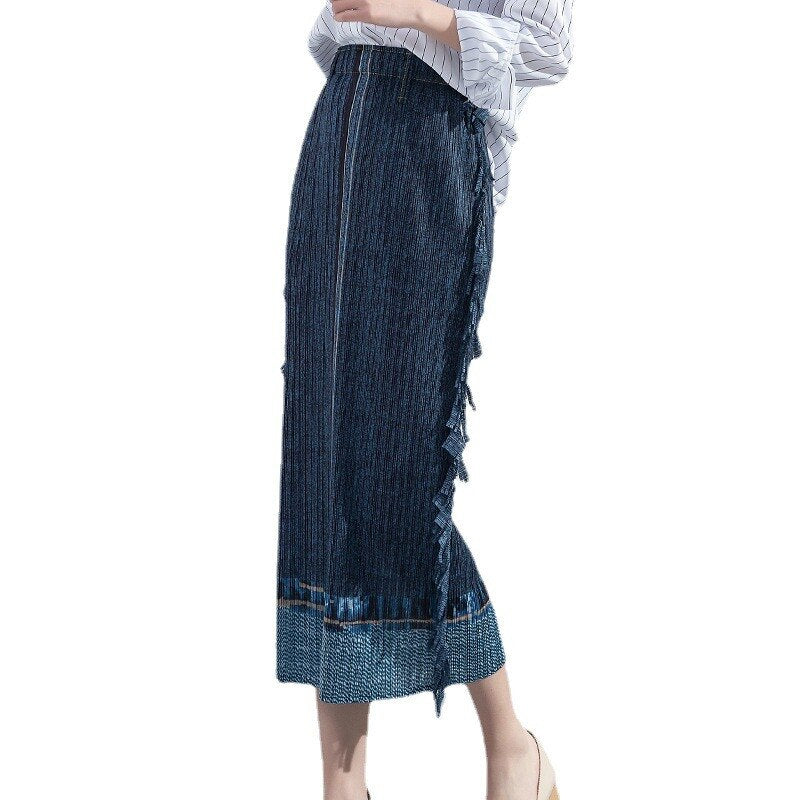 Pleated Hip Skirt New Women's Spring Fashion Large Size Casual Stretch Drape Imitation Denim Pleated Skirt - 2bazar4