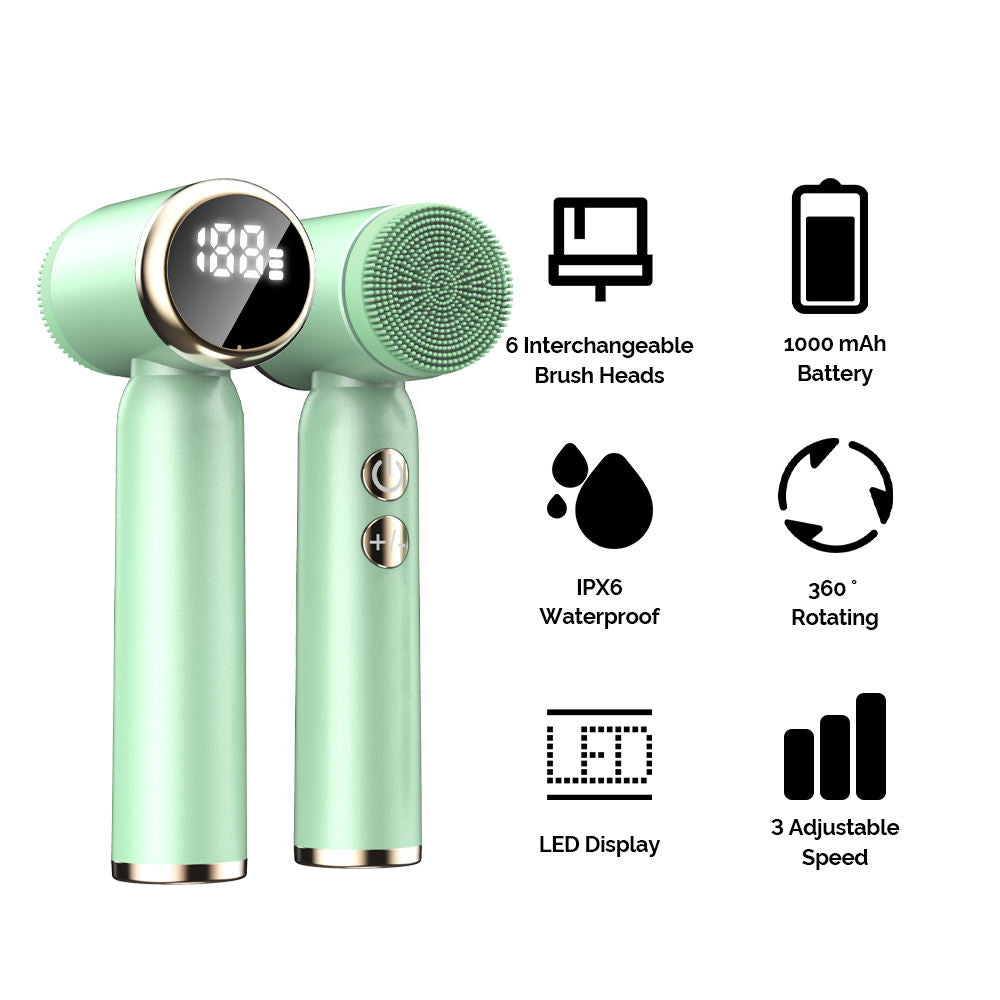 6-In-1 Hot And Cold Facial Cleanser Display Cleansing Brush Ultrasonic Facial Cleanser Pore Cleaning Silicone Beauty Instrument - 2bazar4