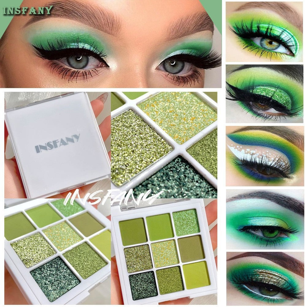 INSFANY eye shadow avocado jam green eye shadow nine-square eye shadow palette brightens the eyes - 2bazar4