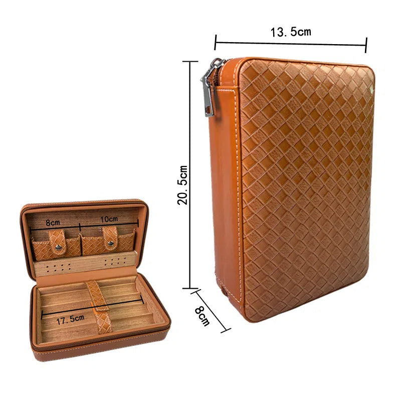 Carved version cigar box portable cedar wood cigar moisturizing box cowhide cigar box storage box Gaoxiba - 2bazar4