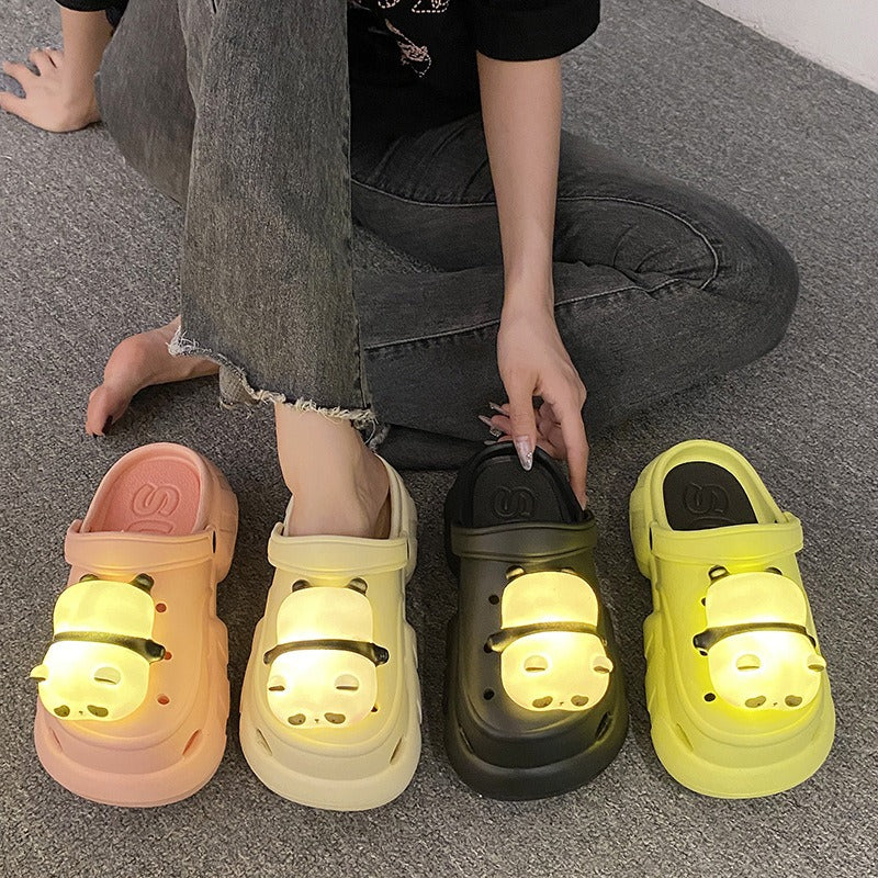 Cute Slipper With Panda Lamp Summer Sandales Femme Light Funny Woman Slippers Shoes Women