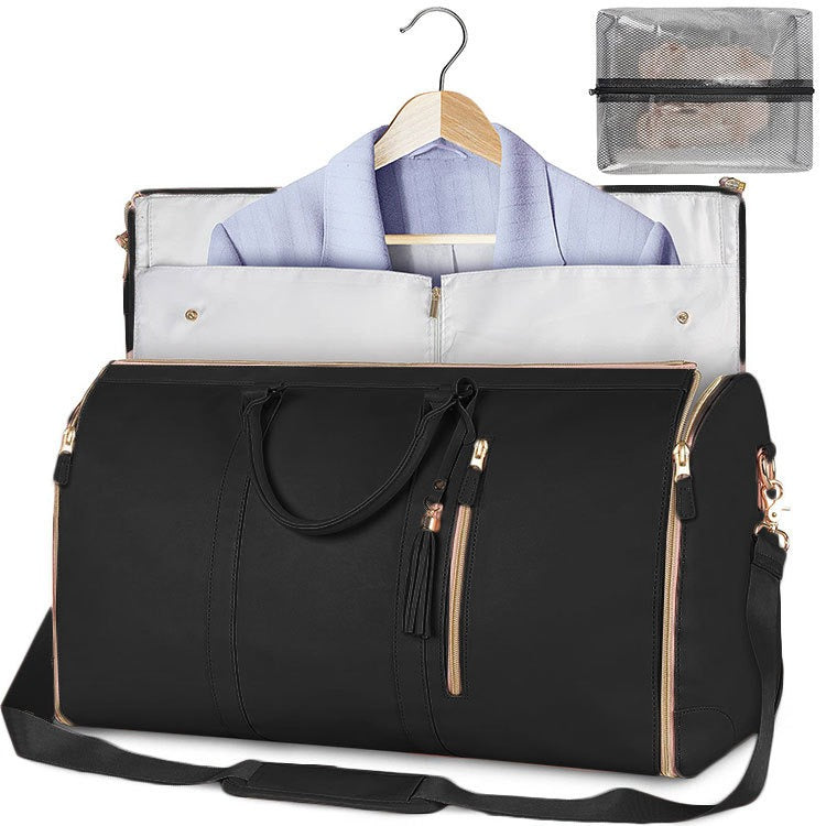 Large leather folding suit bag, travel crossbody, one shoulder sports and fitness bag, large capacity, handheld clothing, luggage bag - 2bazar4