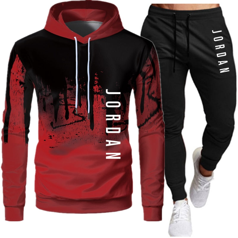 Sets Tracksuit Men Autumn Winter Hooded Sweatshirt Drawstring Outfit Sportswear  Two Piece Set - 2bazar4