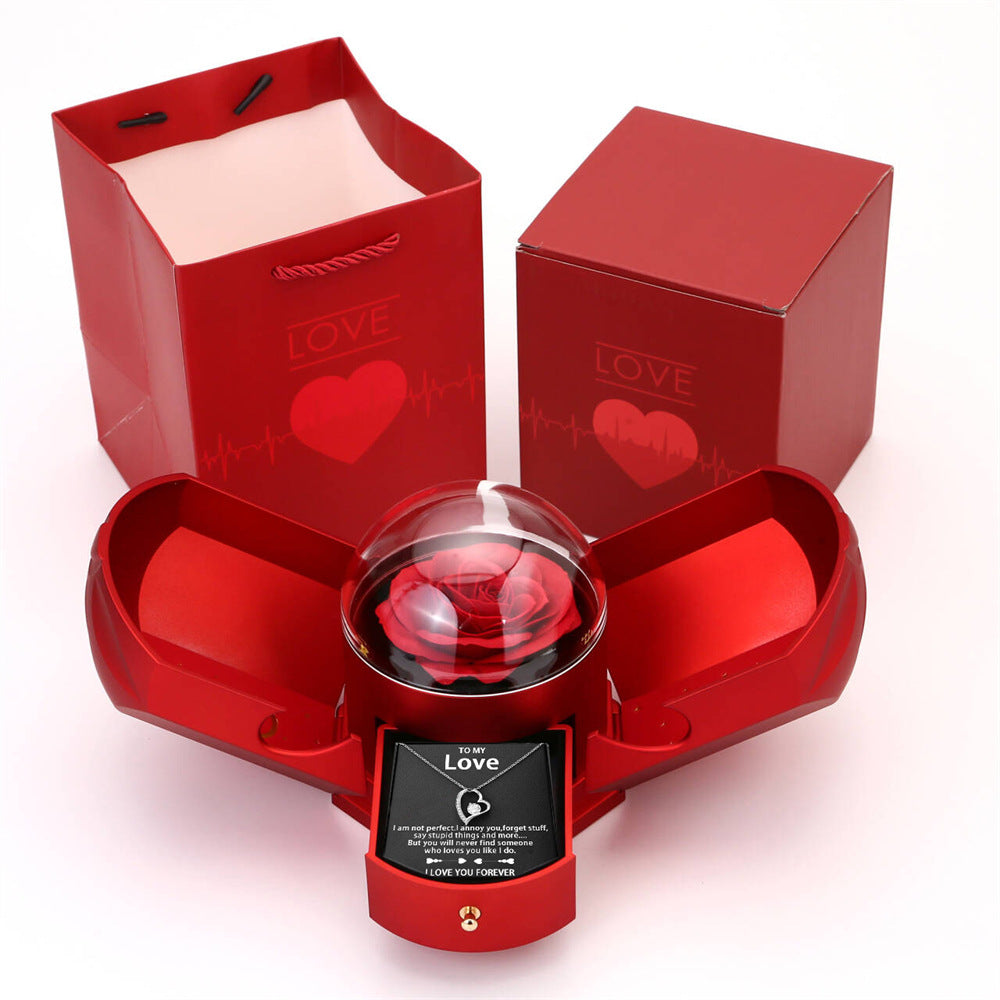 Double open rose gift box drawer style rose jewelry box angel wings Chinese Valentine's Day necklace gift box - 2bazar4