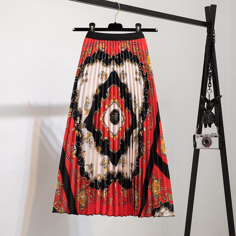 Pleated Skirt Black Ruffled Pleated Print Mid Skirt Short Half Body Chiffon Fresh and Sweet Skirt - 2bazar4
