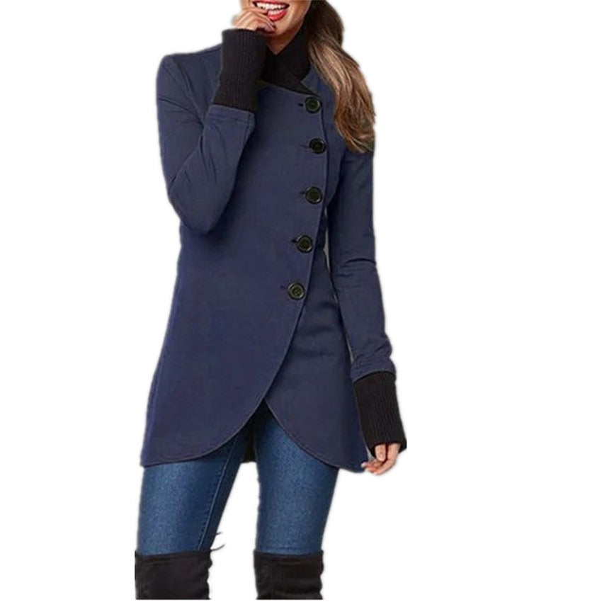Solid color single breasted patchwork hem split long sleeved jacket - 2bazar4