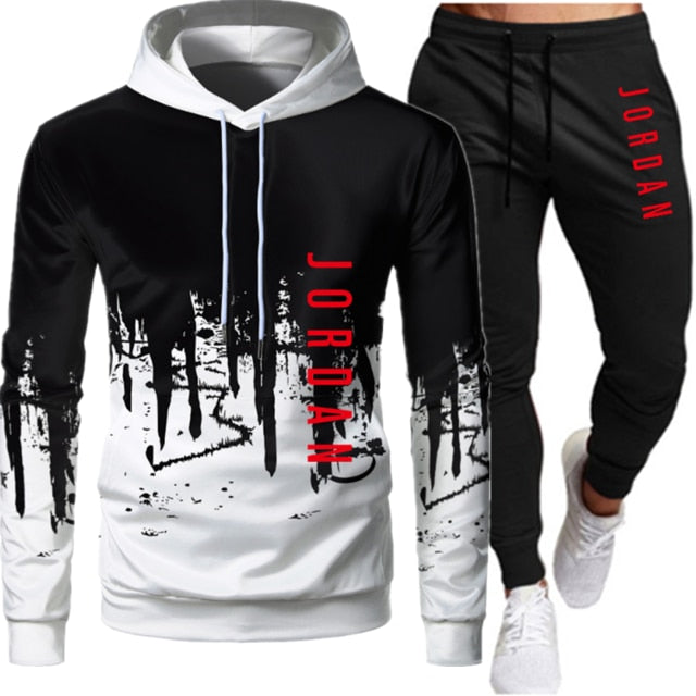 Sets Tracksuit Men Autumn Winter Hooded Sweatshirt Drawstring Outfit Sportswear Two Piece Set - 2bazar4