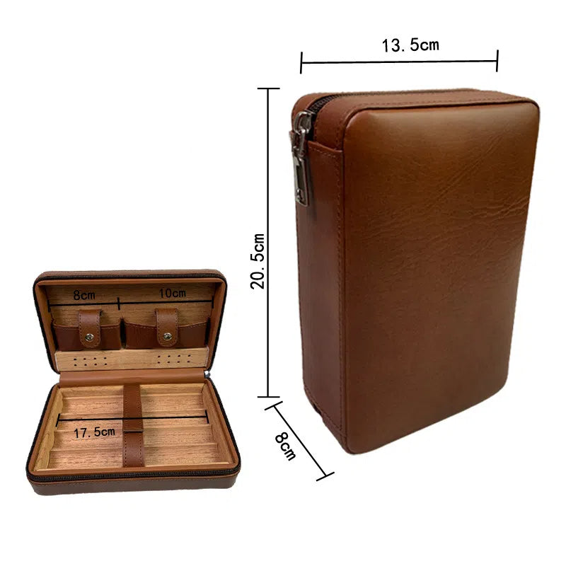 Carved version cigar box portable cedar wood cigar moisturizing box cowhide cigar box storage box Gaoxiba - 2bazar4