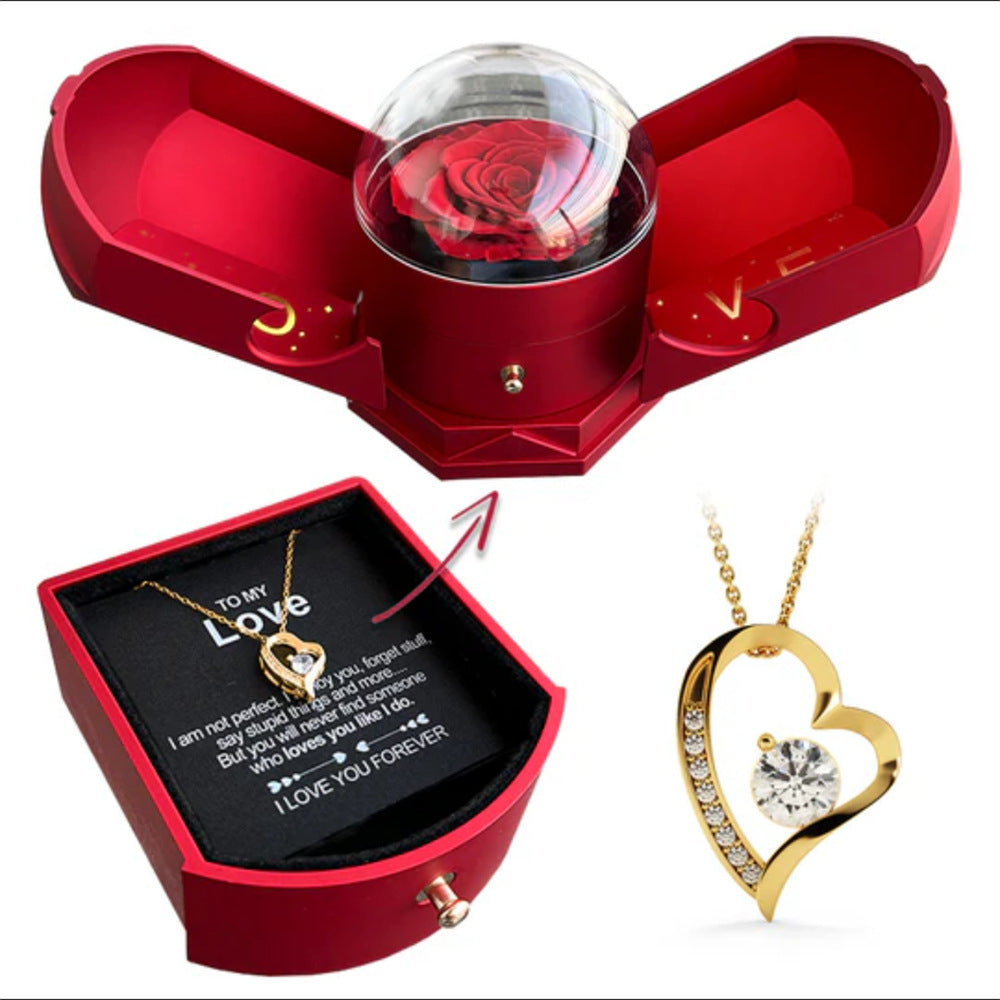Double open rose gift box drawer style rose jewelry box angel wings Chinese Valentine's Day necklace gift box - 2bazar4