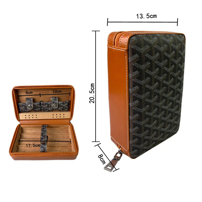 Carved version cigar box portable cedar wood cigar moisturizing box cowhide cigar box storage box Gaoxiba - 2bazar4