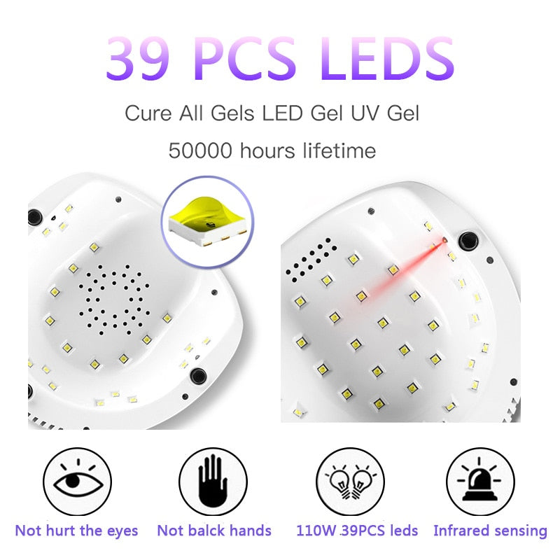 86W UV LED Lamp Nail Dryer For Nail Manicure With 39 PCS LEDs Fast Drying Nail Drying Lamp Curing Light - 2bazar4