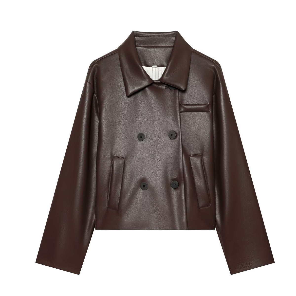Women's Pleated-Back Faux Leather Zip Jacket