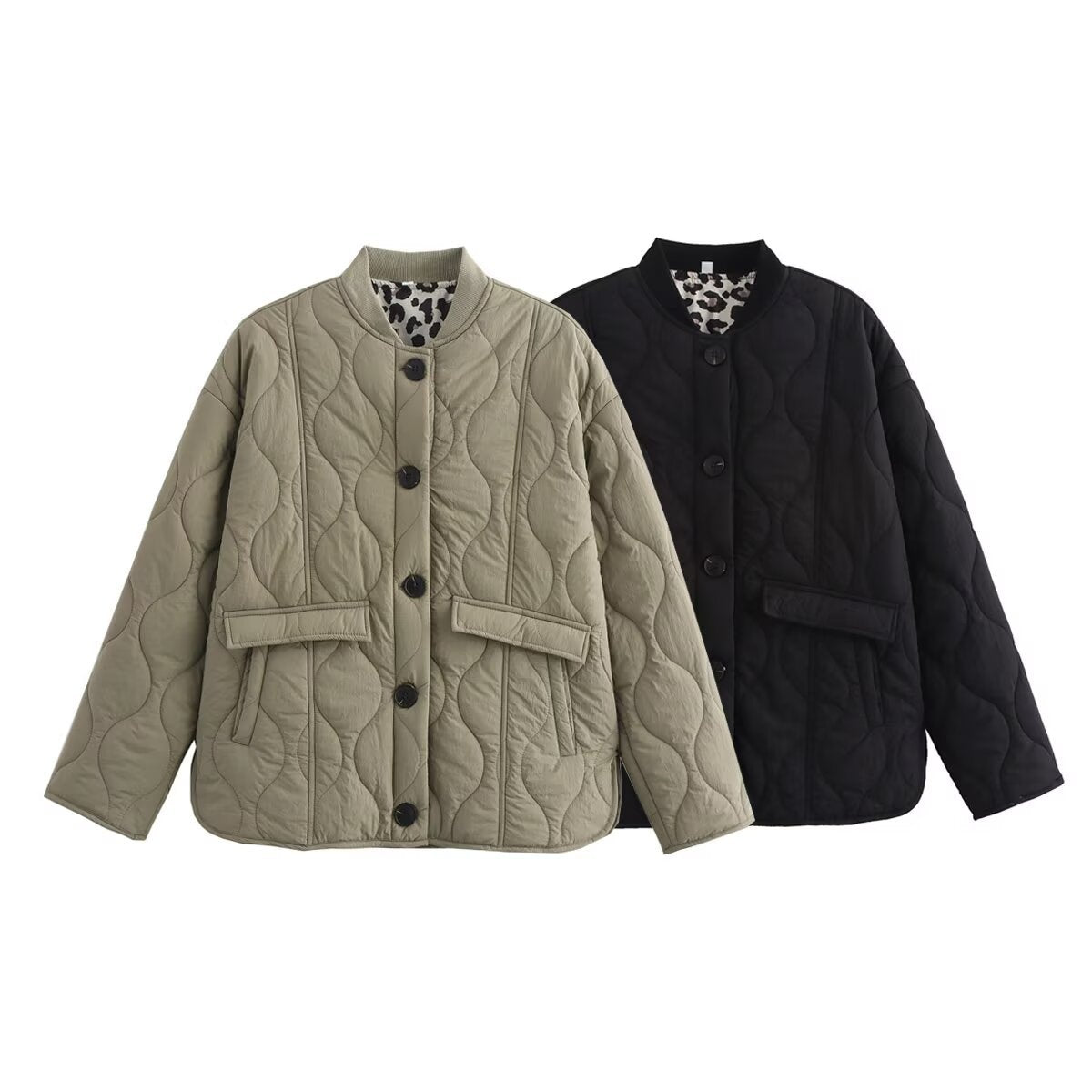 Autumn fashion new three color leopard print cotton jacket with threaded collar inside