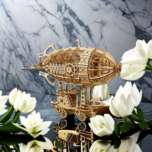 3D creative three-dimensional puzzle manual DIY wooden airship assembly tabletop decoration model children's small toy gifts - 2bazar4