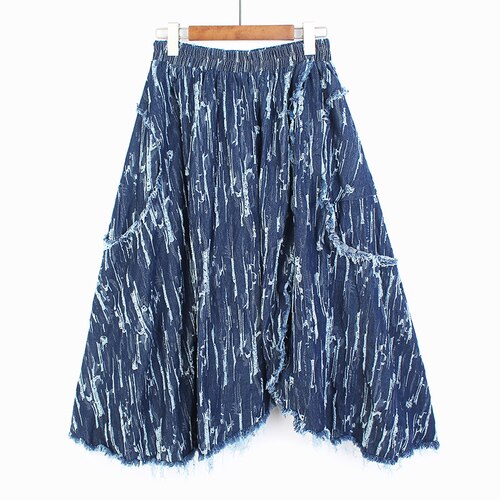Color Contrast Denim Skirt Autumn High Waist Thin And Loose Personality Irregular Design Medium Length Skirt - 2bazar4