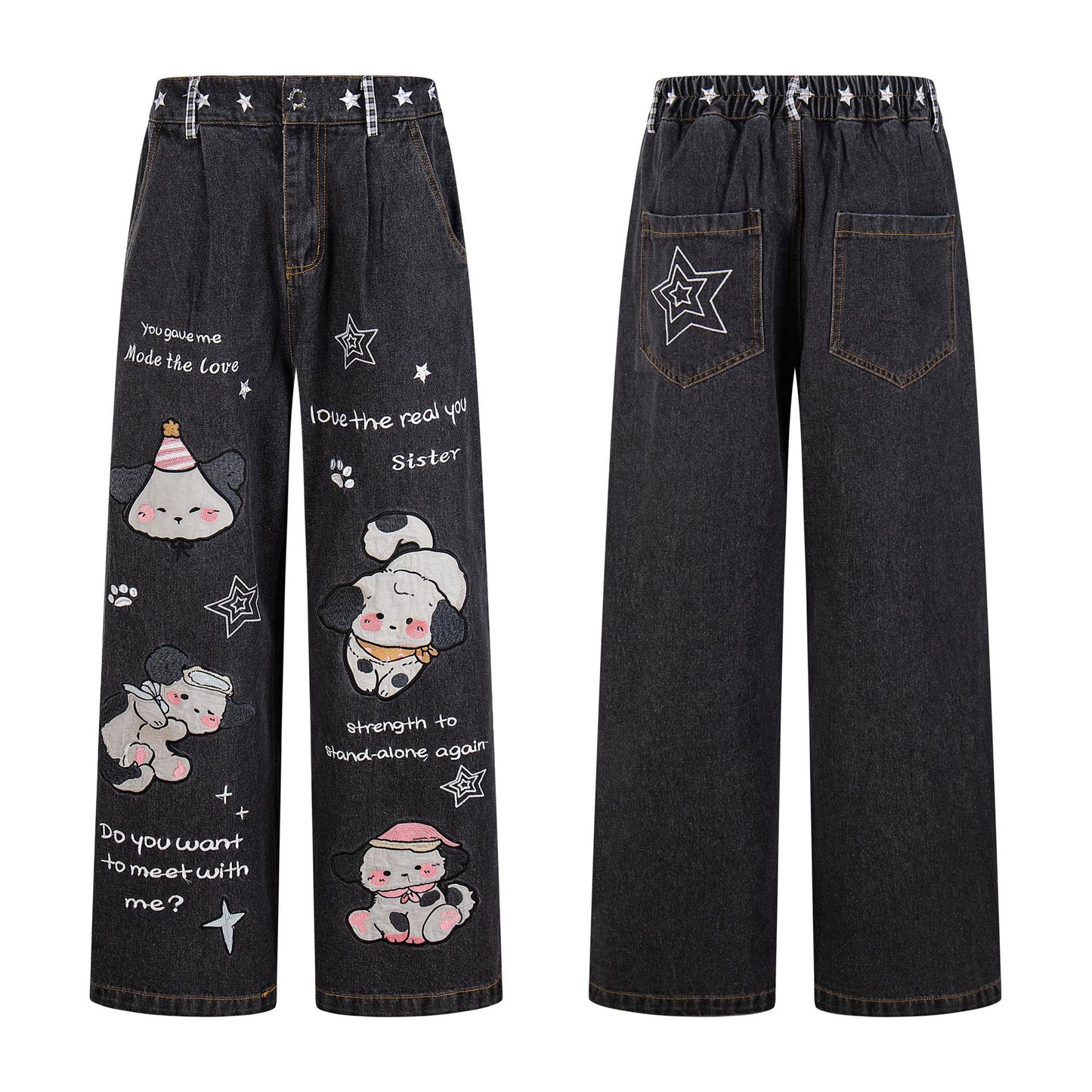 Star Dog Embroidered Jeans