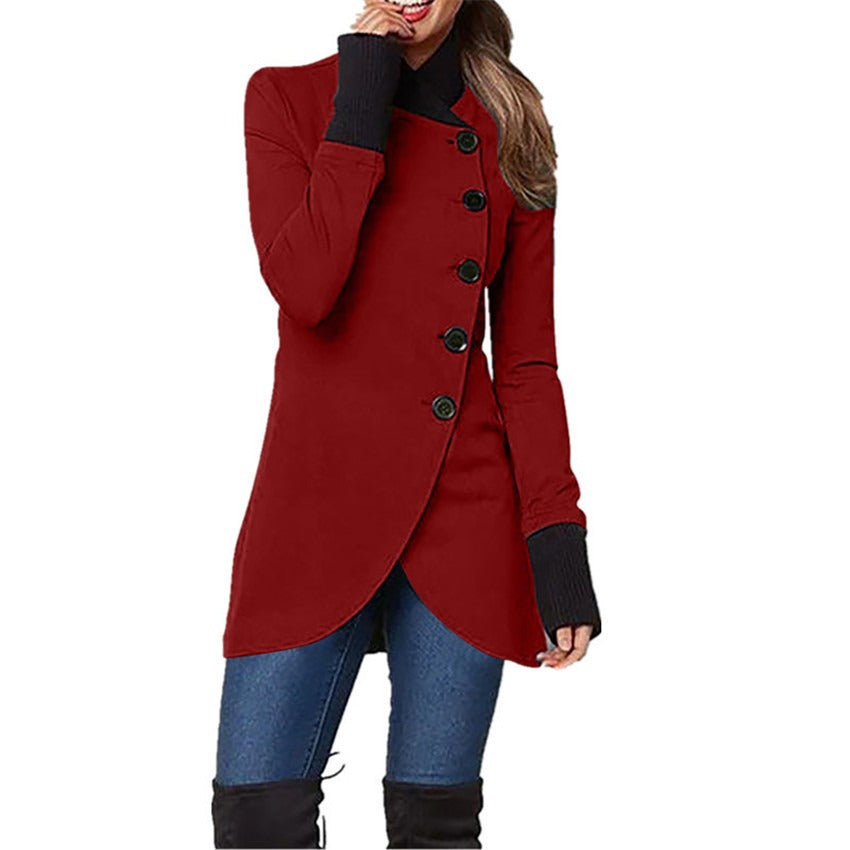 Solid color single breasted patchwork hem split long sleeved jacket - 2bazar4