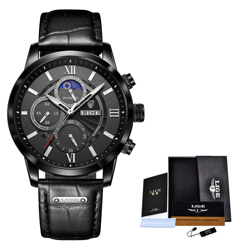 Lige New Quartz Watch Quartz Multifunction Chronograph Waterproof Watch - 2bazar4