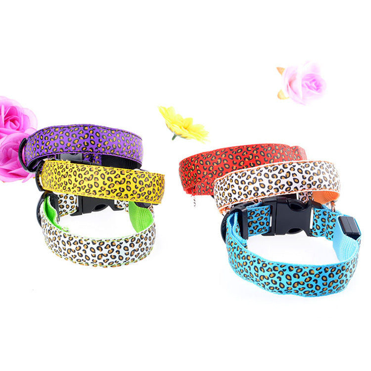 Leopard Collar LED Light-Emitting Dog Belt Light-Emitting Collar Dog Collar Dog Chain Small And Large Pet Supplies - 2bazar4