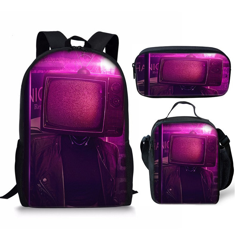 New 3PC-SET Skibidi Toilet Man Backpack Custom Game Peripheral Schoolbags For Primary Secondary School Teenage eprolo