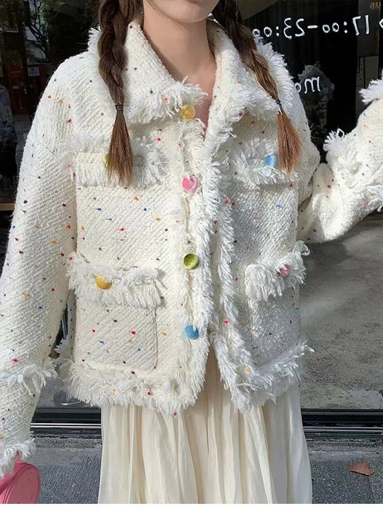Cute little fragrant style white collar woolen short coat for women - 2bazar4