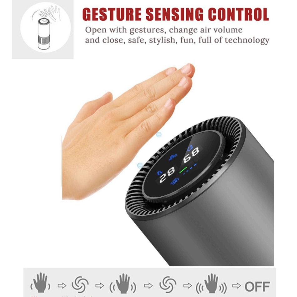 GIAHOL Air Purifier with HEPA Filter Fresh Air Anion Car Air Purifier Infrared Sensor Air Cleaner best for Car Home Office Gray - 2bazar4