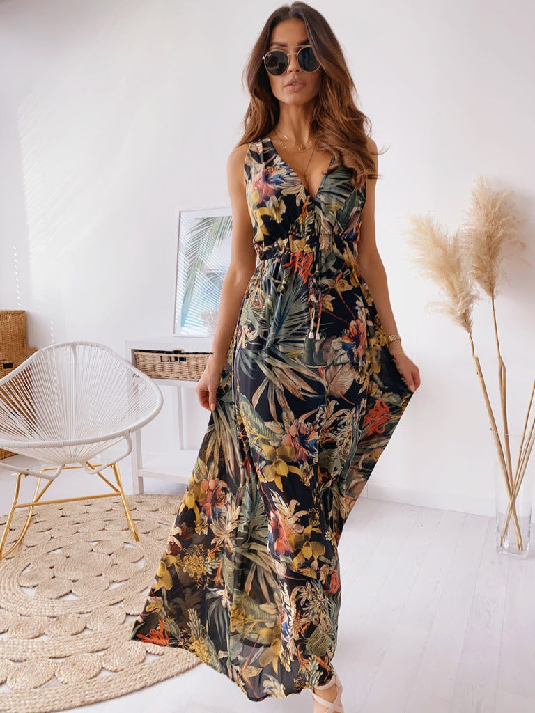 Summer New Print Open Back Lace-Up Dress - 2bazar4