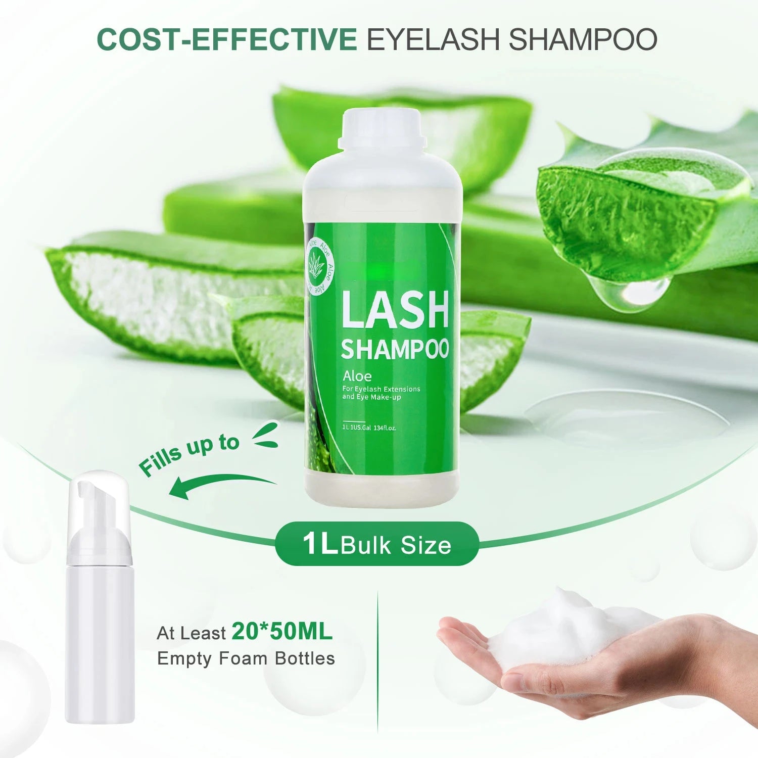 1L Eyelash Cleanser Foam Lash Shampoo No Irritation Pump Press Lash Lift and Growth Kit Bottles Brushes Eyelash Extension - 2bazar4