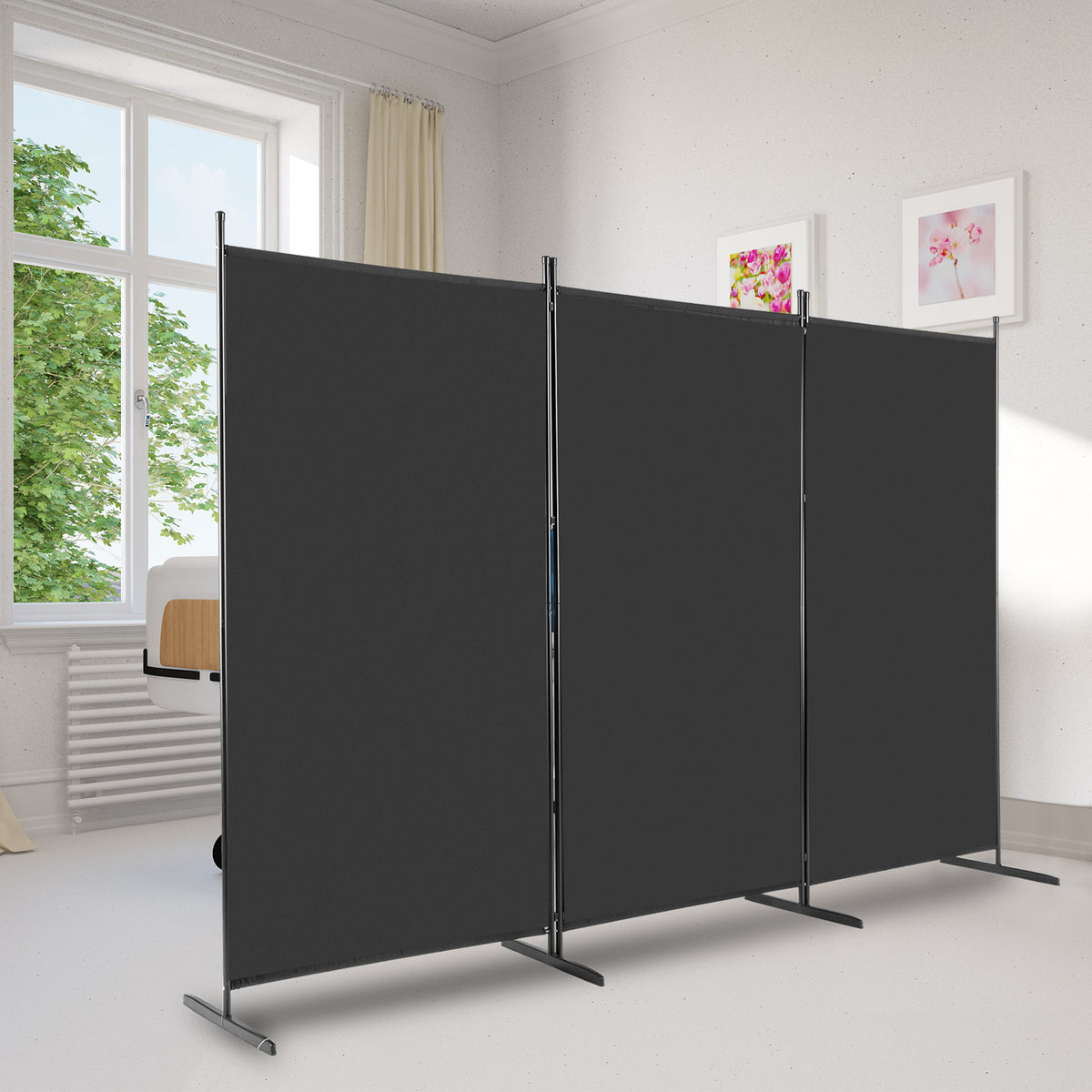6FT Trifold 130g Polyester Fabric Plastic Foot Carbon Steel Frame Foldable Screen Black