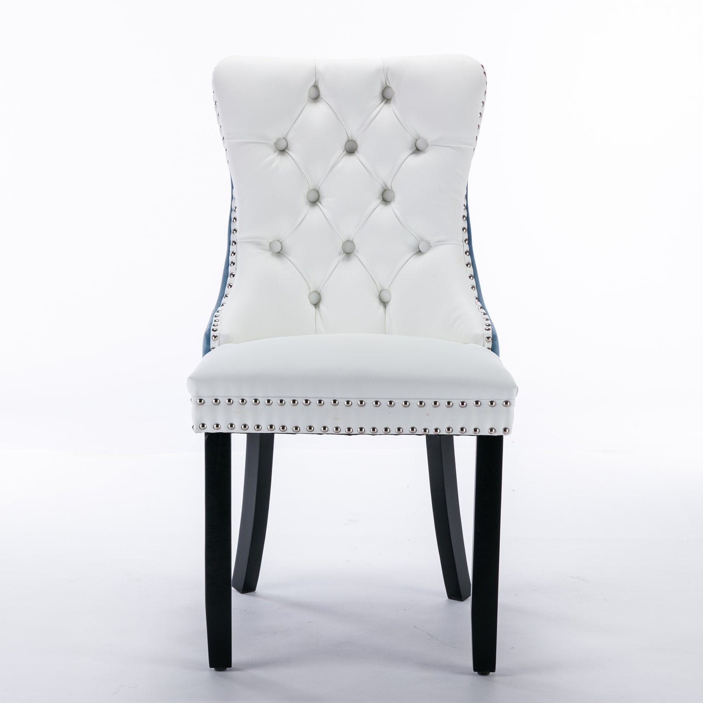 2 pcs High-End Tufted Modern Contemporary Leather Chair with Wooden Legs- Blue+White_6