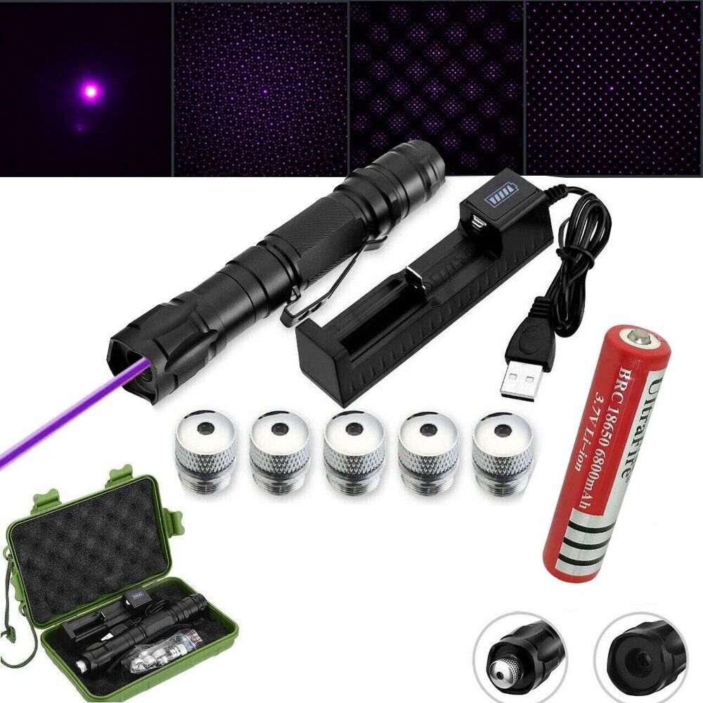 Purple Laser Pointer Pen Rechargable 405nm Beam Light Laser 1000Miles With Box - 2bazar4