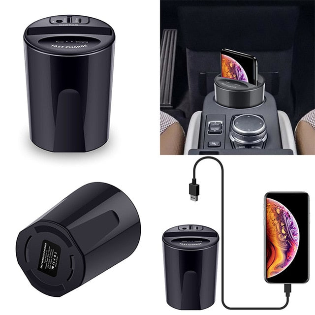 10W Car Wireless Charger Cup with USB Output - 2bazar4