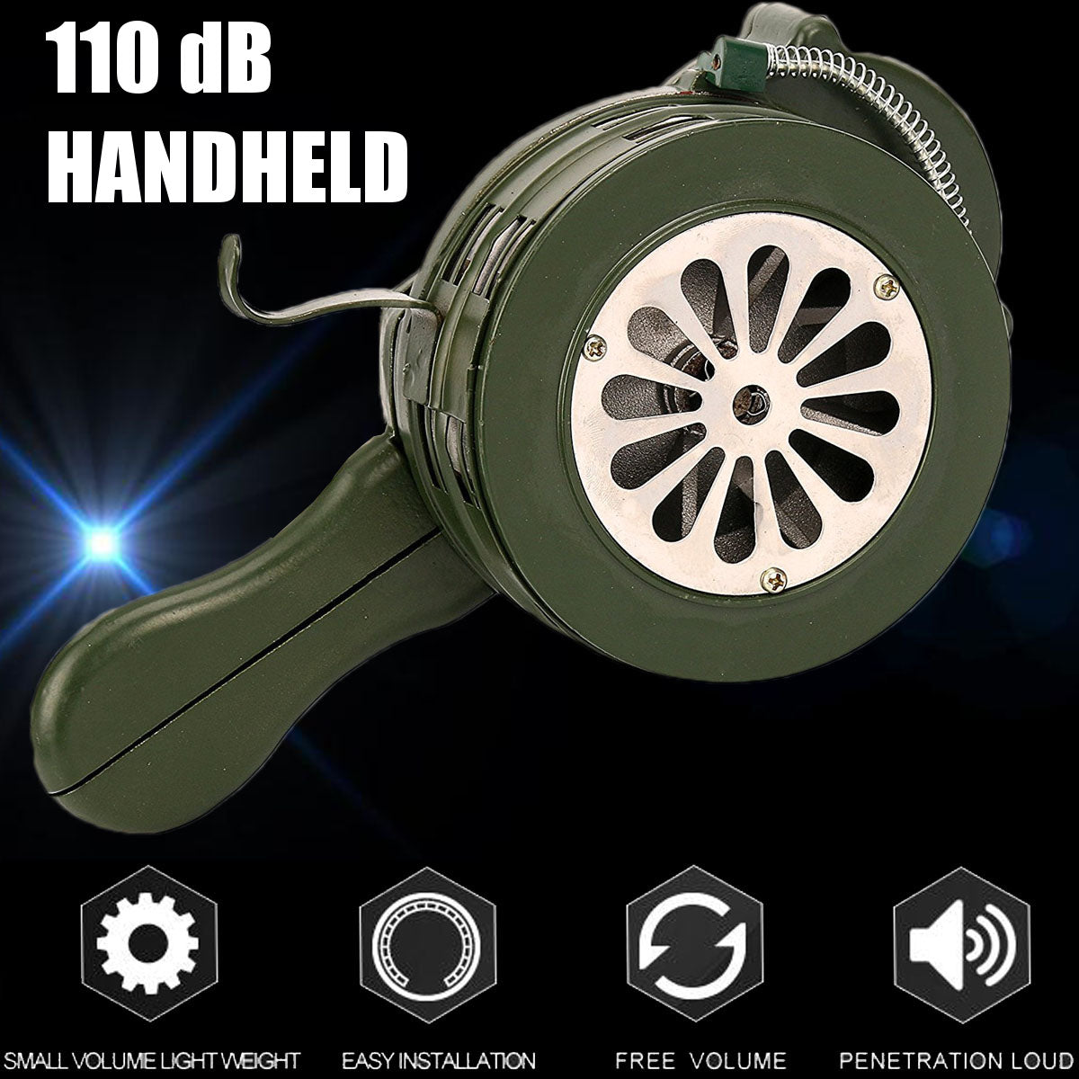 110dB Green Aluminium alloy Crank Hand Operated Air Raid Emergency Safety Alarm Buzzer Home Self Protection Security - 2bazar4