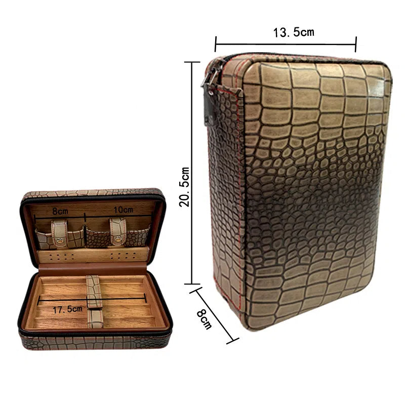 Carved version cigar box portable cedar wood cigar moisturizing box cowhide cigar box storage box Gaoxiba - 2bazar4