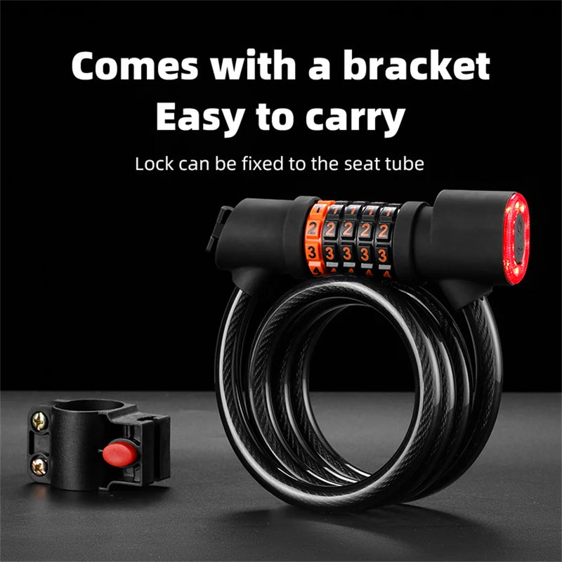1.2M/1.8M Bike Lock Anti-theft 5 Digit Combination Password Security Lock With LED Light MTB Road Bike Steel Cable Bicycle Lock - 2bazar4