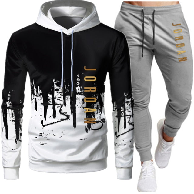 Sets Tracksuit Men Autumn Winter Hooded Sweatshirt Drawstring Outfit Sportswear Two Piece Set - 2bazar4
