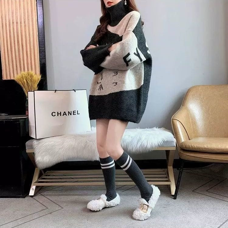 High neck sweater retro fashion pullover top - 2bazar4