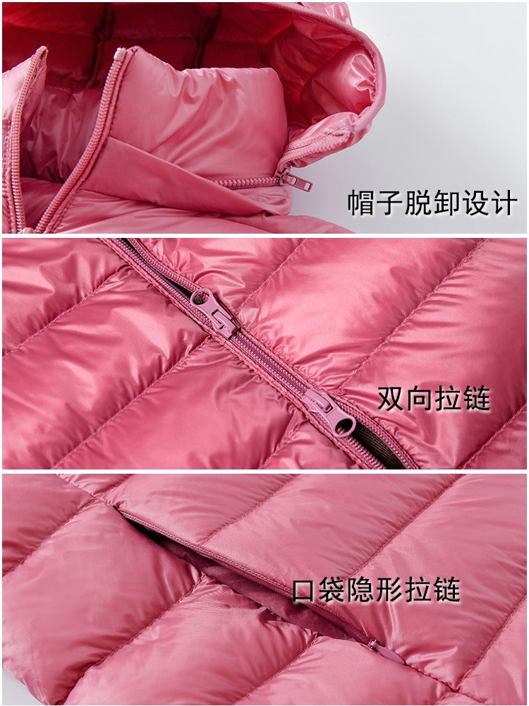 Lightweight and slim down jacket, women's mid length, hooded, oversized jacket with detachable hat - 2bazar4