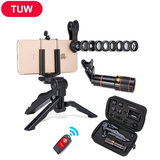 Akinger 4in1 5in1 7in1 10in1 13in1 Phone camera Lens Kit Fisheye Wide Angle macro telescope for iphone xiaomi android phone - 2bazar4