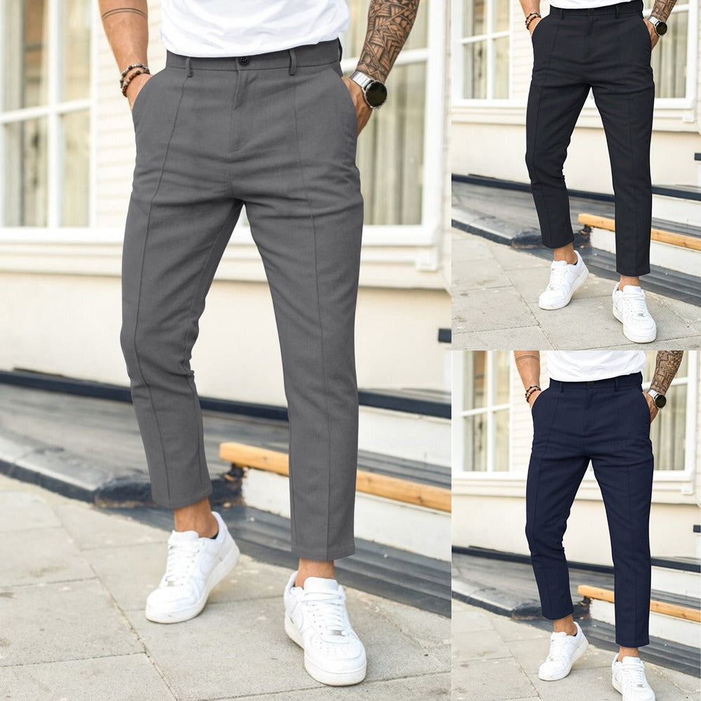 Men's double line solid color casual trousers - 2bazar4