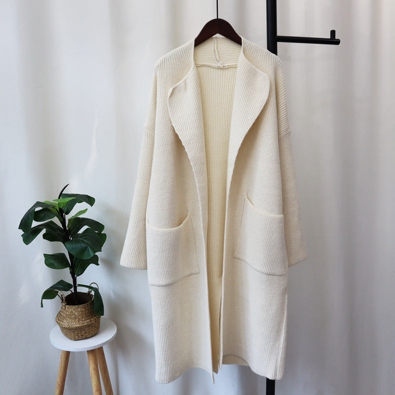 Long knee length lazy style sweater jacket, thick and loose, showing off slimming temperament, knitted cardigan for women - 2bazar4