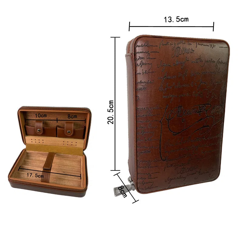 Carved version cigar box portable cedar wood cigar moisturizing box cowhide cigar box storage box Gaoxiba - 2bazar4