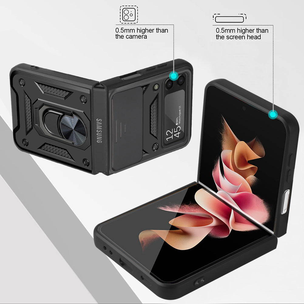 Suitable For Samsung Galaxy Z Flip3 Phone Shell Protective Cover Anti-Fall Magnetic Ring Bracket Mobile Phone Cover - 2bazar4